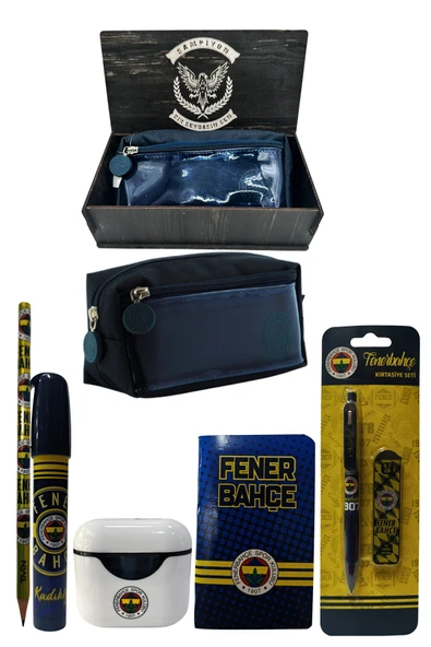 Fenerbahçe Orjinal Lisanslı Beyaz Air Kalemtraş Ahşap Kutulu 6'lı Kırtasiye Seti - Resim 2