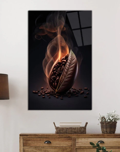 Kahve Çekirdeği Cam Tablo, Ev ve Ofis Duvar Dekoru, Hediyelik Büyük Temperli 4 mm Cam Tablo - Resim 2