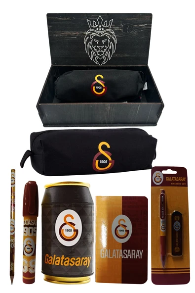Galatasaray Orjinal Lisanslı Siyah Kutu Kalemtraş Ahşap Kutulu 6'lı Kırtasiye Seti - Resim 8