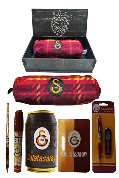 Galatasaray Orjinal Lisanslı Siyah Kutu Kalemtraş Ahşap Kutulu 6'lı Kırtasiye Seti - Resim 6