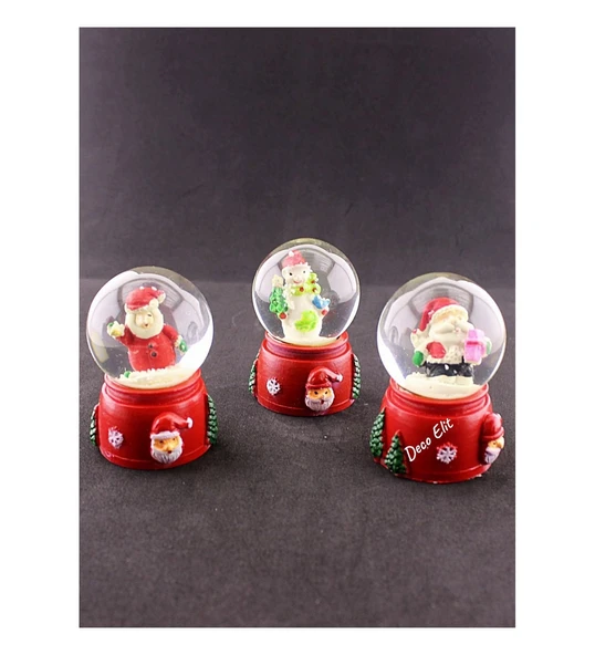 Dekoratif Hediye 3 Adet Yılbaşı Noel Baba ve Kardan Adam Temalı Mini Boy Işıklı Kar Küresi 6,5 cm - Resim 2