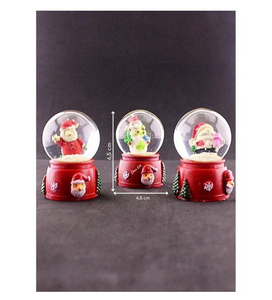 Dekoratif Hediye 3 Adet Yılbaşı Noel Baba ve Kardan Adam Temalı Mini Boy Işıklı Kar Küresi 6,5 cm ürün görseli 1