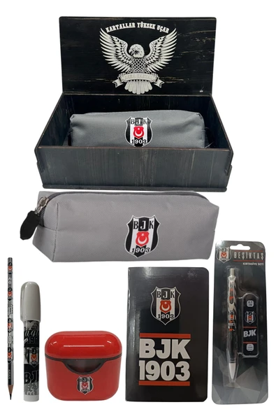 Beşiktaş Orjinal Lisanslı Beyaz Air Kalemtraş Ahşap Kutulu 6'lı Kırtasiye Seti - Resim 6