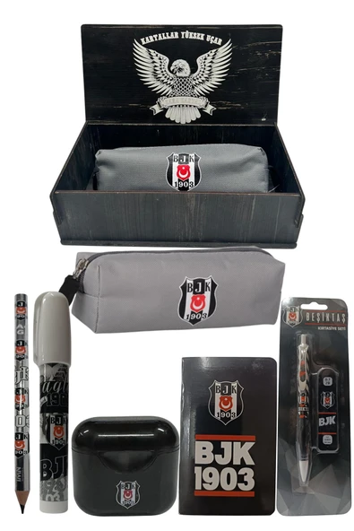 Beşiktaş Orjinal Lisanslı Siyah Air Kalemtraş Ahşap Kutulu 6'lı Kırtasiye Seti - Resim 7