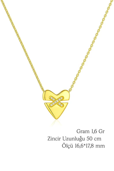 X Heart Altın Parıltı Minimal Kadın Gümüş Kolye - Resim 4