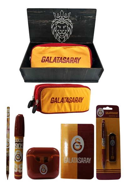 Galatasaray Orjinal Lisanslı Kırmızı Air Kalemtraş Ahşap Kutulu 6'lı Kırtasiye Seti ürün görseli 1