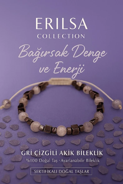 Sertifikalı Sindirim Destekleyici Bağırsak Denge Bilekliği – Gri Akik ve Terahertz Taşı ürün görseli
