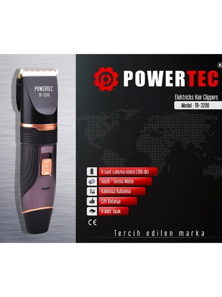 Powertec TR-3200 Profesyonel Şarjlı Saç Sakal Tıraş Makinesi - Resim 2
