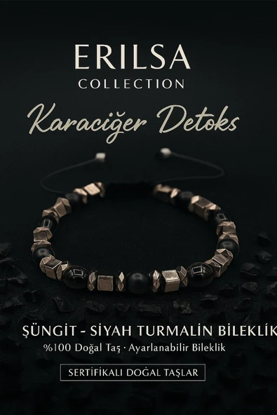 Sertifikalı Şungit ve Siyah Turmalin Karaciğer Detoks Bilekliği – Arınma ve Koruma Taşları ürün görseli