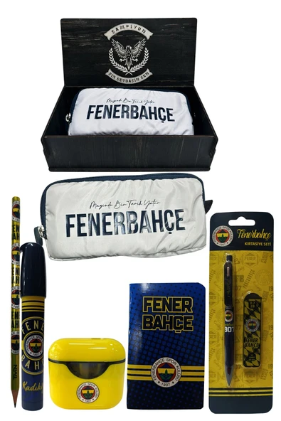 Fenerbahçe Orjinal Lisanslı Sarı Air Kalemtraş Ahşap Kutulu 6'lı Kırtasiye Seti - Resim 3