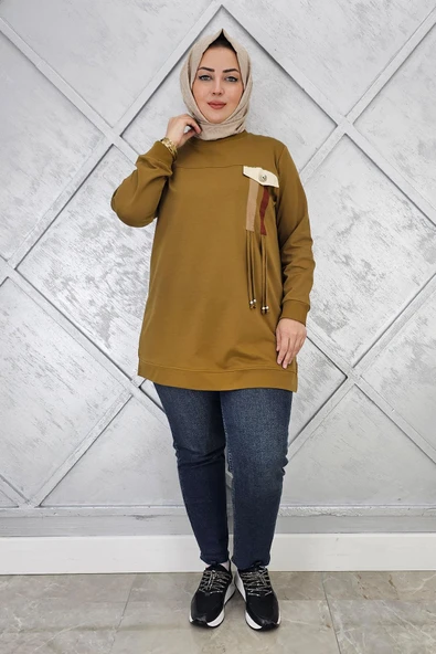 KADIN KOMBİN VE BAĞCIK DETAYLI TESETTÜR TUNİK - Resim 7