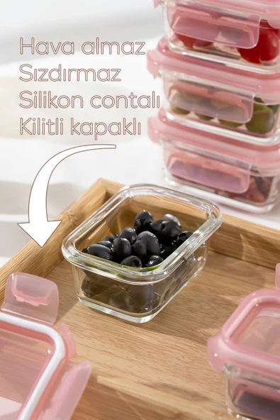 Porsima 4375 3lü Kilitli Sızdırmaz Kapaklı Yiyecek Erzak Saklama Kabı Seti - Cam Saklama Kabı - 150ml Pudra - Resim 2