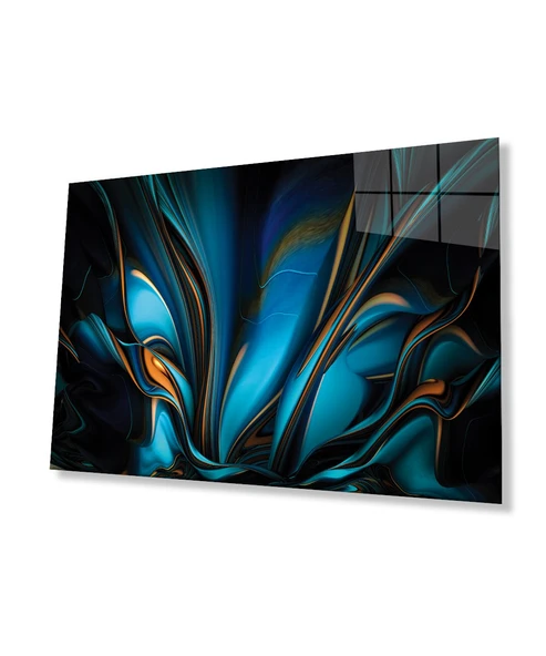 Mavi Turuncu Soyut Cam Tablo Ev ve Ofis Duvar Dekoru Hediyelik Büyük Tablo Dayanıklı Cam ürün görseli