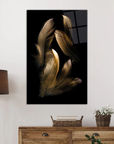 Kahverengi Tüy Cam Tablo, Ev ve Ofis Duvar Dekoru, Hediyelik Büyük Temperli 4 mm Cam Tablo - Resim 8