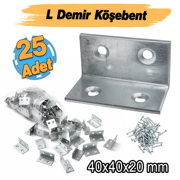 (25 ADET) Metal Köşebent 40x20x20 mm L Demiri Gönye Mobilya Dolap Duvar Sabitleme Bağlantı Aparatı - Resim 2