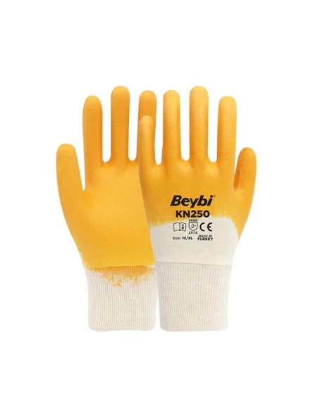 Beybi Kn250 Pamuk Nitril Eldiven Sarı No:10 288 Adet ürün görseli 1