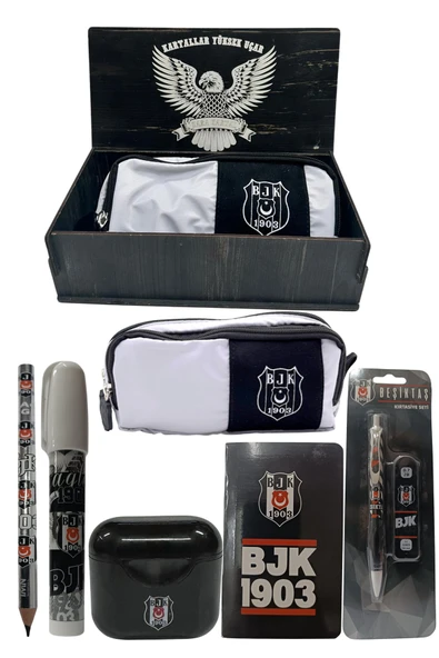 Beşiktaş Orjinal Lisanslı Siyah Air Kalemtraş Ahşap Kutulu 6'lı Kırtasiye Seti ürün görseli