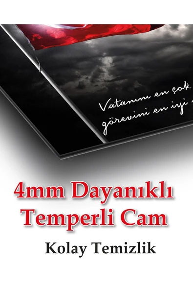 Türk Bayrağı ve Atatürk Cam Tablo Vatanını En Çok Seven Modern Ev Ofis Salon Kurum Hediyelik Tablo - Resim 4