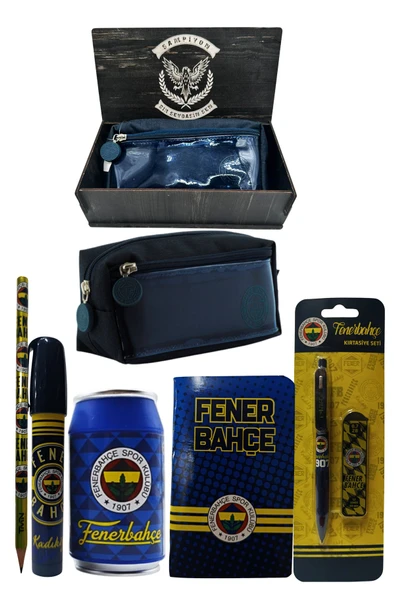 Fenerbahçe Orjinal Lisanslı Lacivert Kutu Kalemtraş Ahşap Kutulu 6'lı Kırtasiye Seti - Resim 2