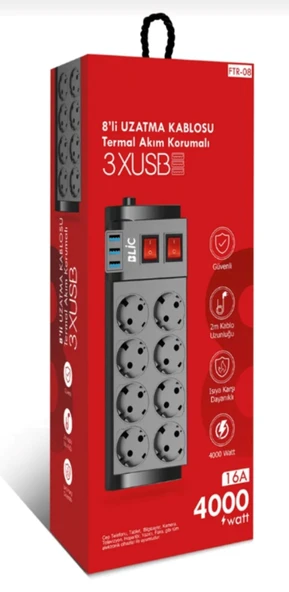 BayÇağrı Tech 8'li Termal Akım Korumalı Priz ürün görseli