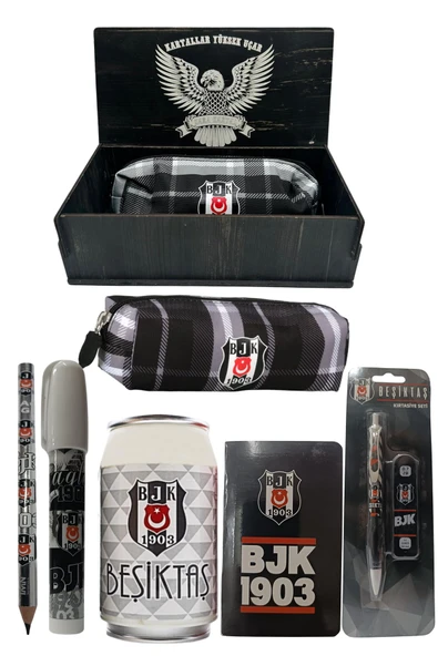 Beşiktaş Orjinal Lisanslı Beyaz Kutu Kalemtraş Ahşap Kutulu 6'lı Kırtasiye Seti - Resim 8