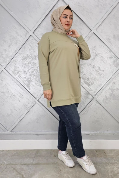 KADIN KOMBİN VE BAĞCIK DETAYLI TESETTÜR TUNİK - Resim 5