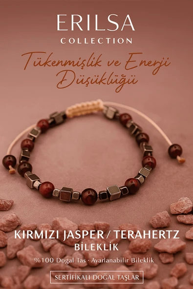 Sertifikalı Tükenmişlik ve Enerji Düşüklüğü Bilekliği - Kırmızı Jasper ve Terahertz Taşı – 6 mm Doğal Taş ürün görseli