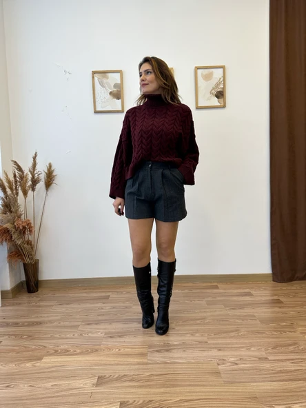 Örgü Desenli Boğazlı Kazak - Resim 7