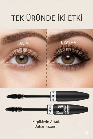 Gabrini The Double Maskara Ekstra Hacim & Uzatma Etkili - Resim 3