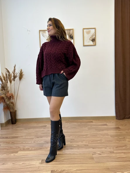 Örgü Desenli Boğazlı Kazak - Resim 5