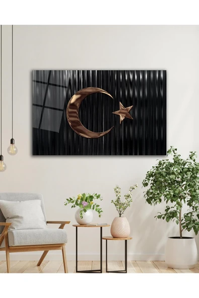 Türk Bayrağı Cam Tablo Bakır Renk Modern Ev Ofis Salon Kurum Hediyelik Tablo - Resim 6