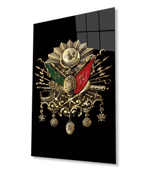 Osmanlı Arması Tuğrası Cam Tablo, Ev ve Ofis Duvar Dekoru, Hediyelik Büyük Temperli Cam Tablo - Resim 8