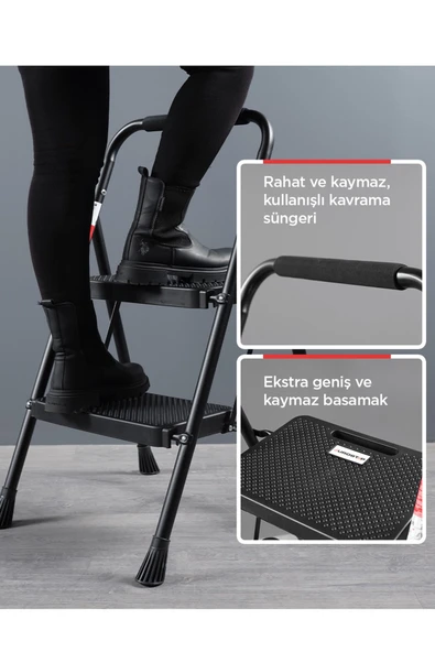 Perilla 51402 Stepla Geniş 2 Basamaklı Katlanır Merdiven Eurotower Siyah 2 Basamaklı - Resim 2