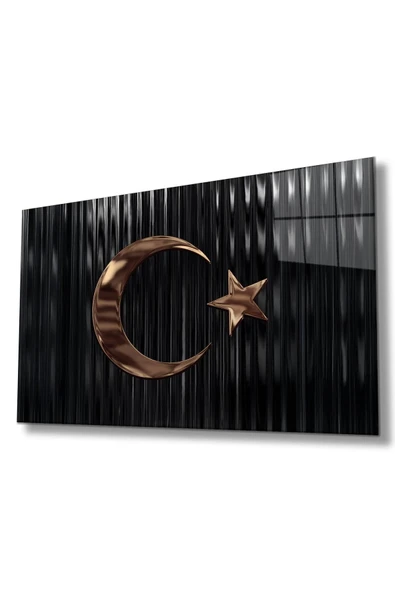 Türk Bayrağı Cam Tablo Bakır Renk Modern Ev Ofis Salon Kurum Hediyelik Tablo - Resim 3