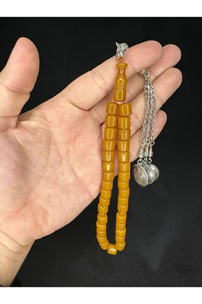 TOZ KEHRİBAR TESBİH SARI RENKLİ KAPSÜL KESİM 9 MM T-583 ürün görseli