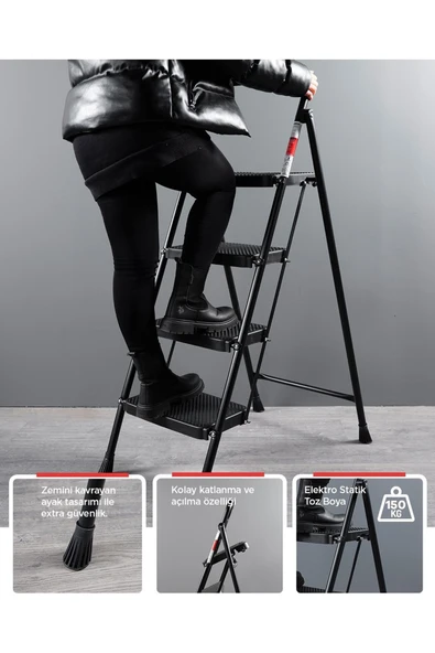 Perilla 51405 Stepla Geniş 5 Basamaklı Katlanır Merdiven Eurotower Siyah 5 Basamaklı - Resim 2