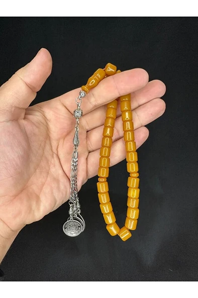 TOZ KEHRİBAR TESBİH SARI RENKLİ KAPSÜL KESİM 9 MM T-583 - Resim 2