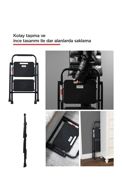 Perilla 51402 Stepla Geniş 2 Basamaklı Katlanır Merdiven Eurotower Siyah 2 Basamaklı - Resim 4