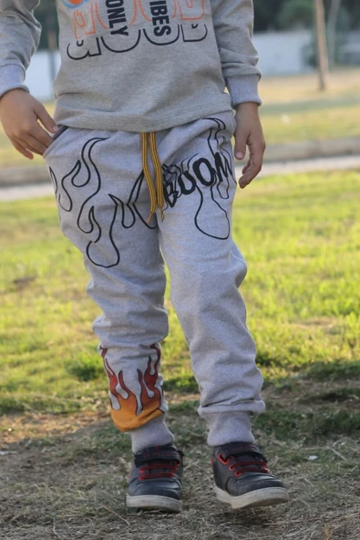 Çiggo Kids Boom Yazılı Alev Baskılı 2ip Erkek Çocuk Eşofman Altı - Resim 4