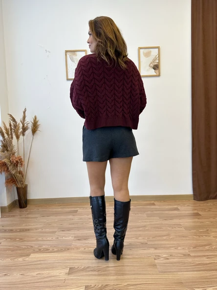 Örgü Desenli Boğazlı Kazak - Resim 4