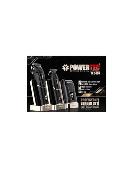 Powertec TR-5400 Saç Sakal & Günlük Tıraş & Ense Çizim Profesyonel Berber Tıraş Makinesi 3'lü set - Resim 3