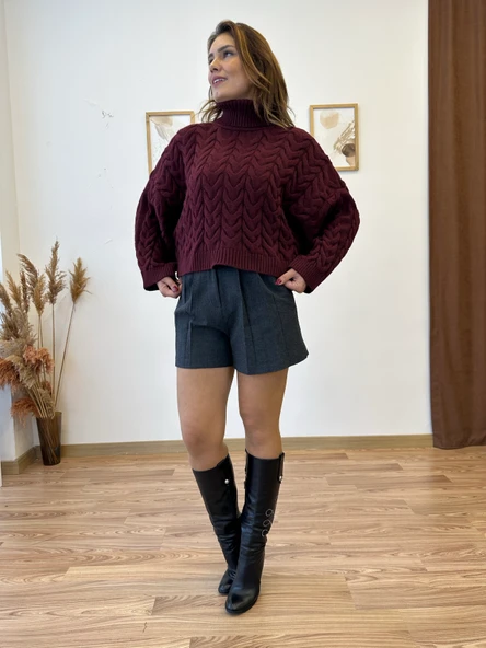 Örgü Desenli Boğazlı Kazak - Resim 2