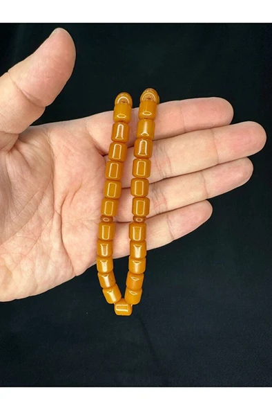 TOZ KEHRİBAR TESBİH KOYU SARI KAPSÜL KESİM 8MMX9MM T-694 - Resim 3