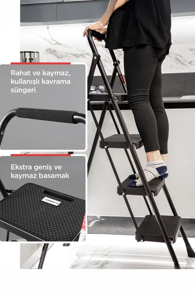 Perilla 51405 Stepla Geniş 5 Basamaklı Katlanır Merdiven Eurotower Siyah 5 Basamaklı - Resim 3