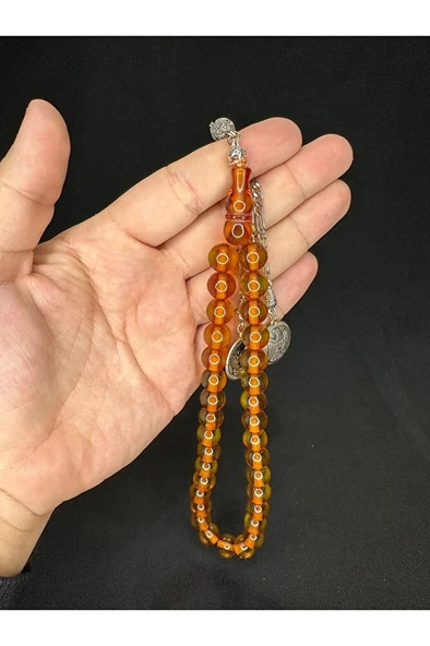 TOZ KEHRİBAR TESBİH SARI RENKLİ KÜRE KESİM 10 MM T-573 ürün görseli