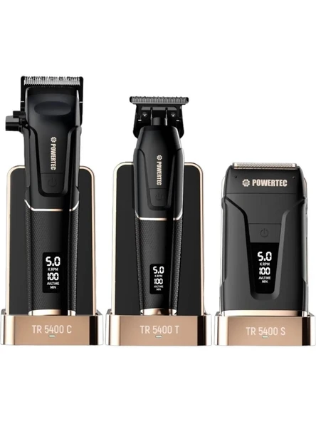 Powertec TR-5400 Saç Sakal & Günlük Tıraş & Ense Çizim Profesyonel Berber Tıraş Makinesi 3'lü set ürün görseli