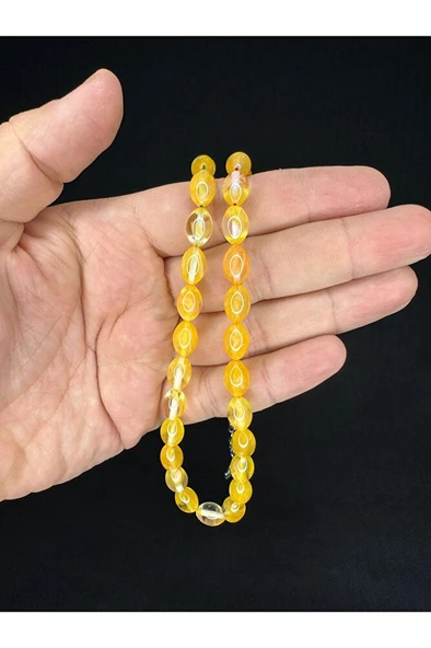 TOZ KEHRİBAR TESBİH SARI RENKLİ BEYZİ KESİM 10MMX6,5MM T-681 - Resim 3