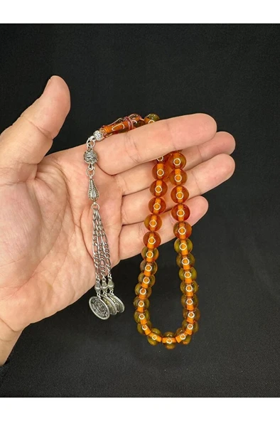 TOZ KEHRİBAR TESBİH SARI RENKLİ KÜRE KESİM 10 MM T-573 - Resim 2