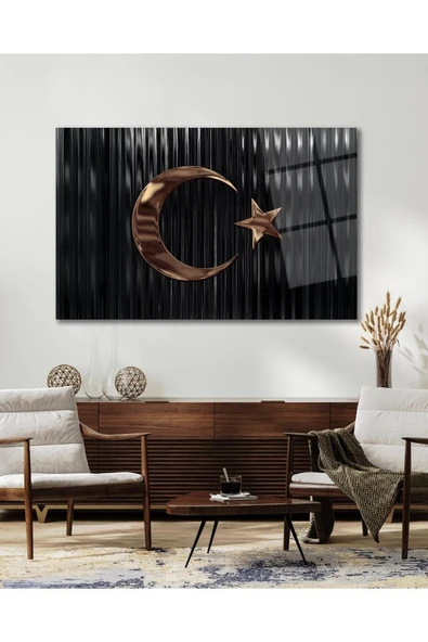Türk Bayrağı Cam Tablo Bakır Renk Modern Ev Ofis Salon Kurum Hediyelik Tablo - Resim 7