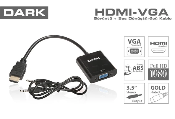 Dark DK HD AHDMIXVGA HDMI TO VGA ve SES Aktif Dijital-Analog Dönüştürücüsü ürün görseli 1